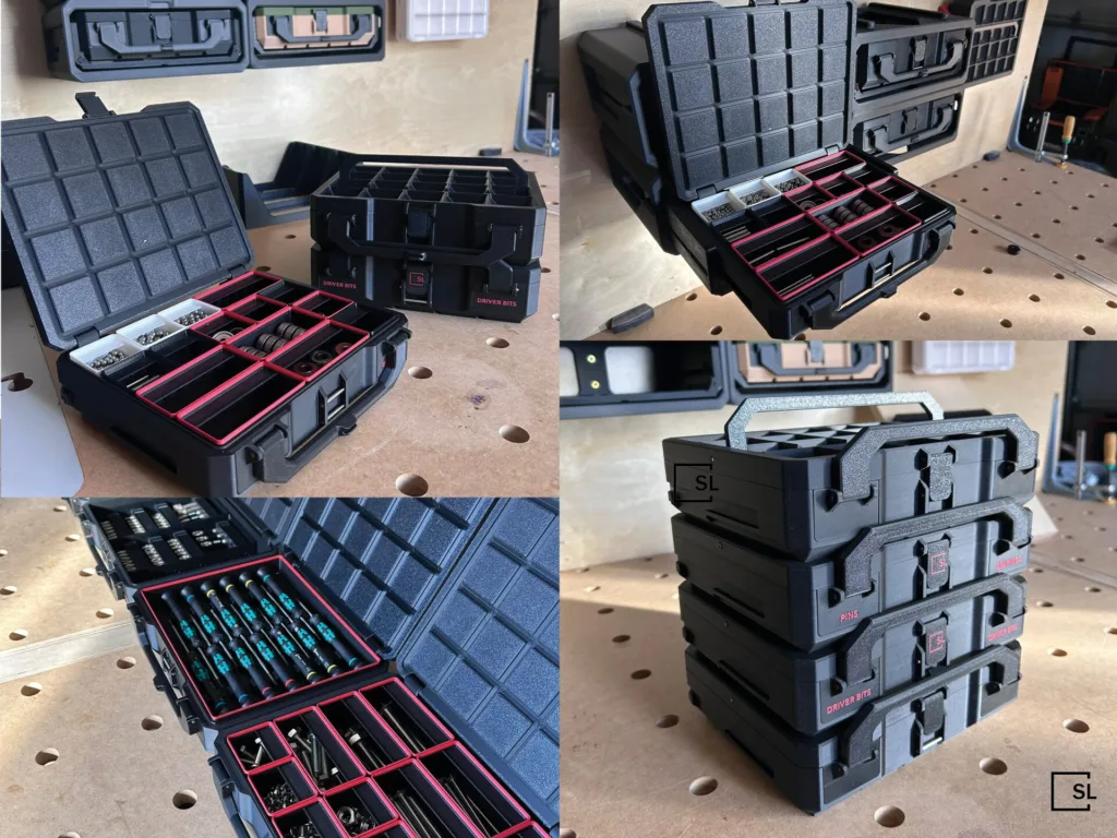 3Dプリンターで作る持ち運べるGridfinity収納ボックス、片手で開け