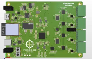 Green printed circuit board (development board) with many ICs, connectors on edges, and the label PROBE-S3; 'Made with Love by Lorenzo' text in top-right corner.