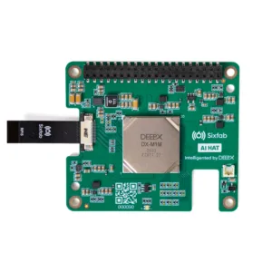 Sixfab AI HAT board featuring a DeepX DX-M1M module and a PCIe connector for AI acceleration projects (RPi style board).